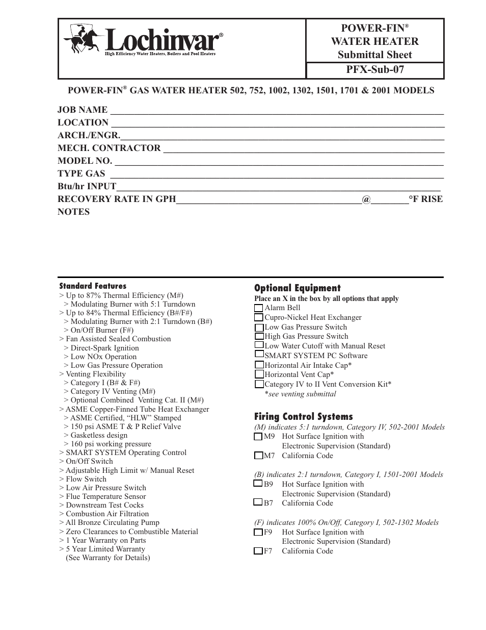 Lochinvar 1701 User Manual | 2 pages