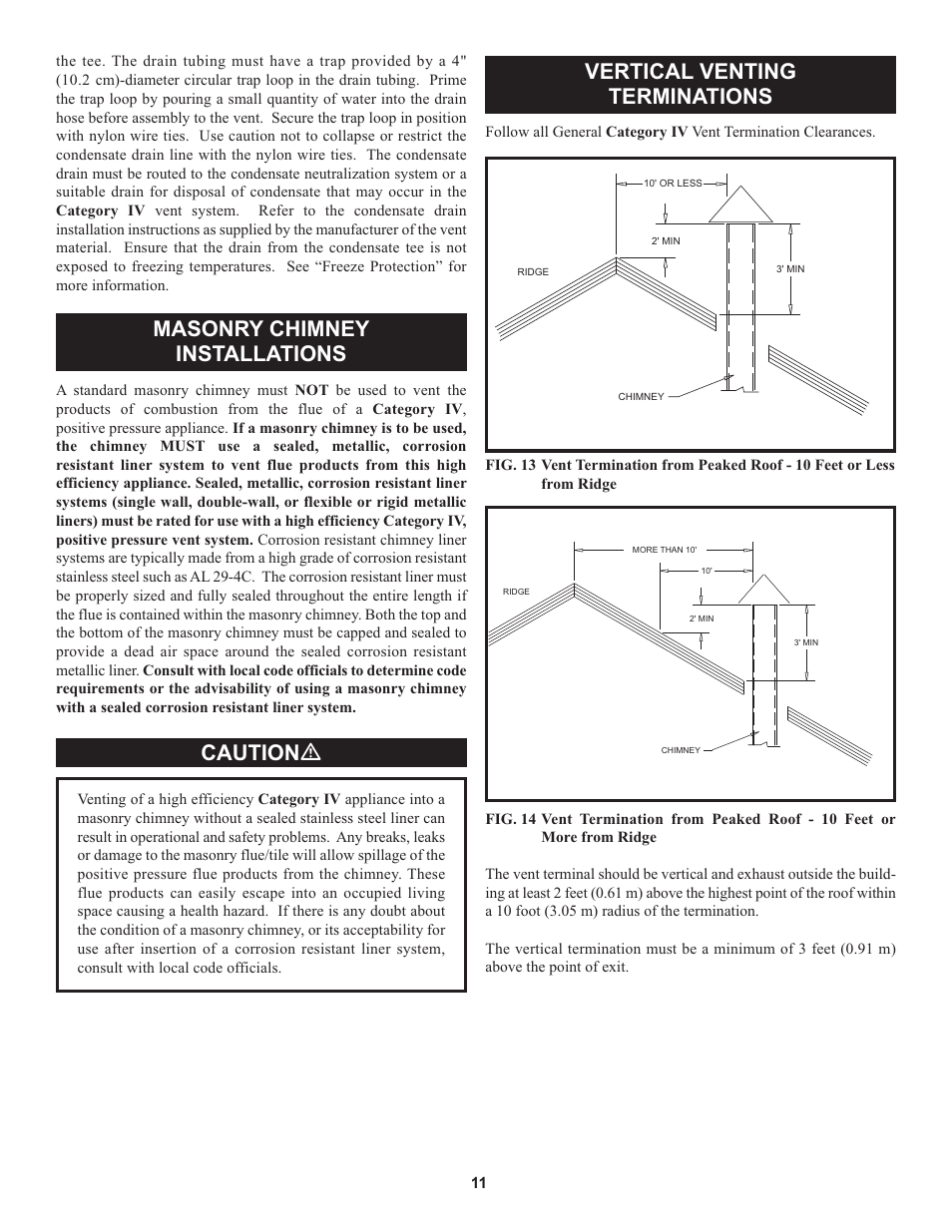 Masonry chimney installations, Caution ƽ, Vertical venting terminations | Lochinvar 000 through 2 User Manual | Page 11 / 80