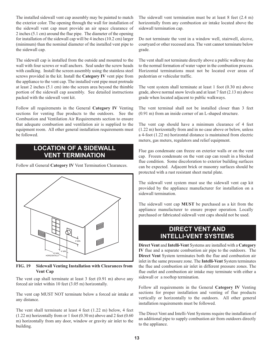 Location of a sidewall vent termination, Direct vent and intelli-vent systems | Lochinvar 000 through 2 User Manual | Page 13 / 80