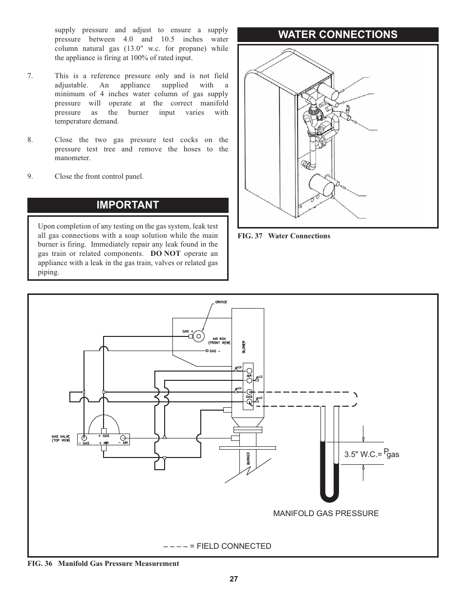 Important, Water connections | Lochinvar 000 through 2 User Manual | Page 27 / 80