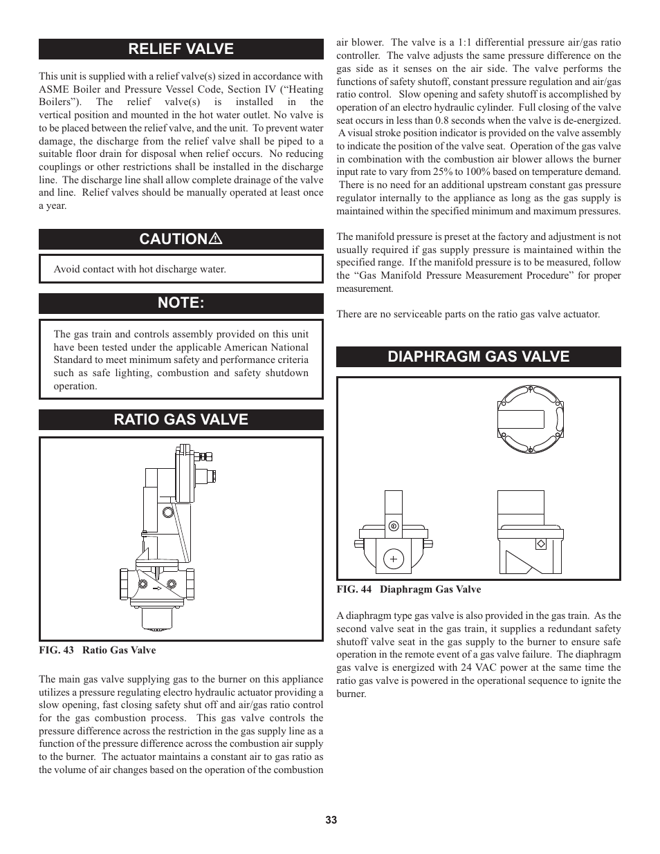 Relief valve, Caution ƽ, Ratio gas valve | Diaphragm gas valve | Lochinvar 000 through 2 User Manual | Page 33 / 80