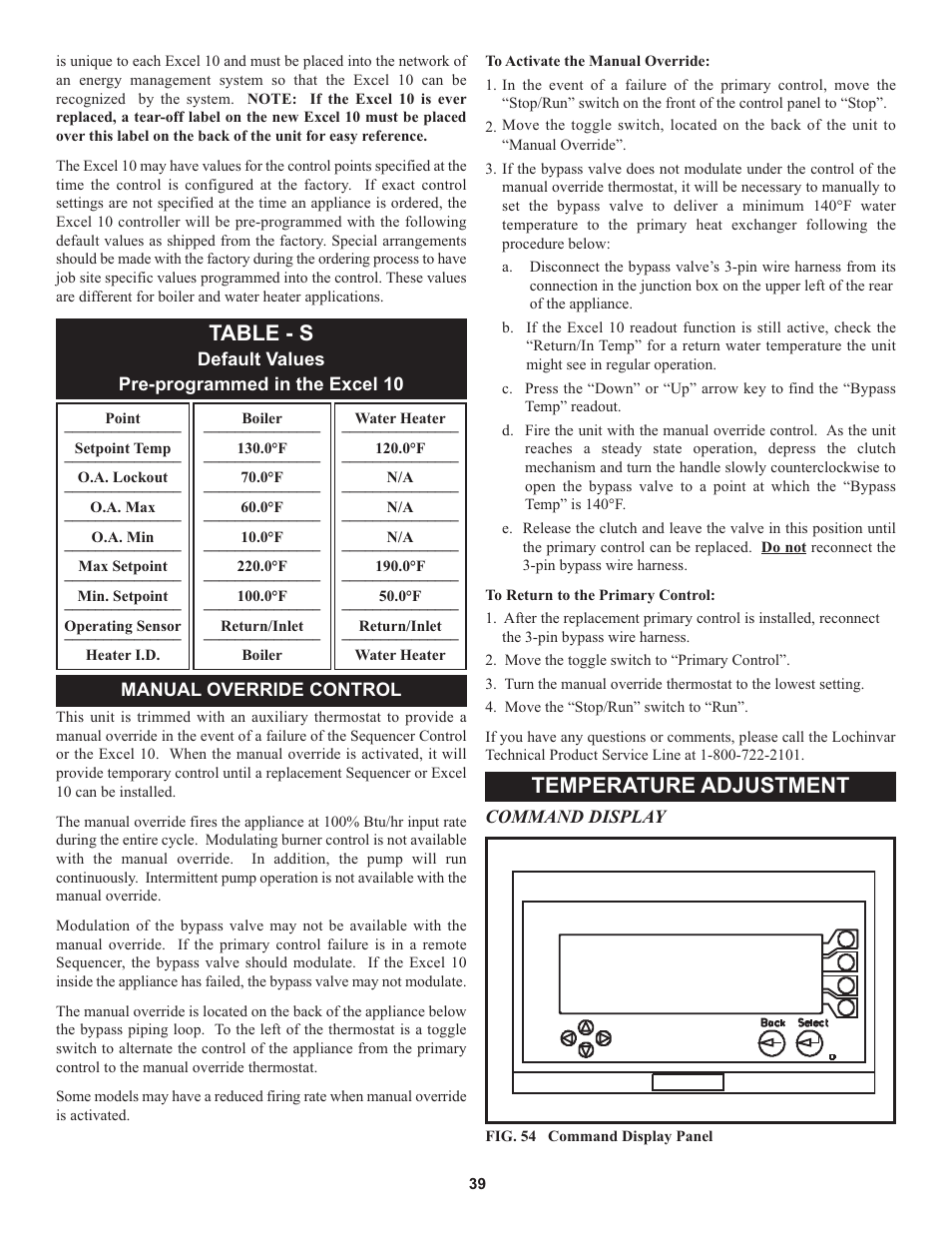 Table - s, Temperature adjustment | Lochinvar 000 through 2 User Manual | Page 39 / 80