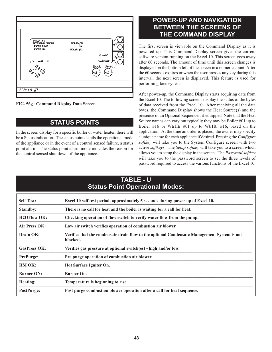 Status points, Table - u status point operational modes | Lochinvar 000 through 2 User Manual | Page 43 / 80