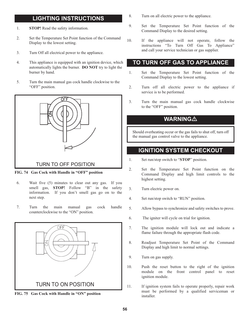 Lighting instructions, Turn to on position, Warning ƽ | Ignition system checkout | Lochinvar 000 through 2 User Manual | Page 56 / 80