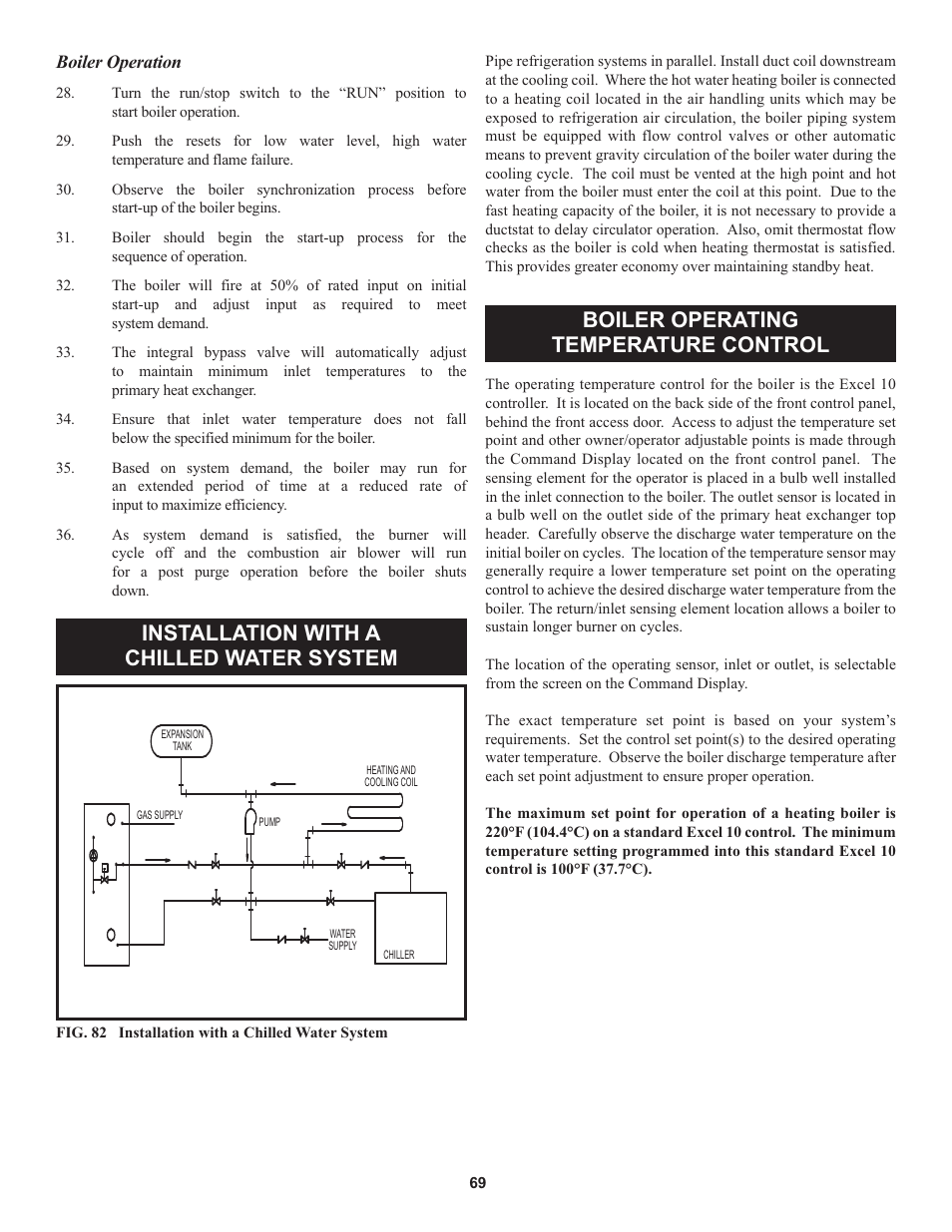 Installation with a chilled water system, Boiler operating temperature control | Lochinvar 000 through 2 User Manual | Page 69 / 80