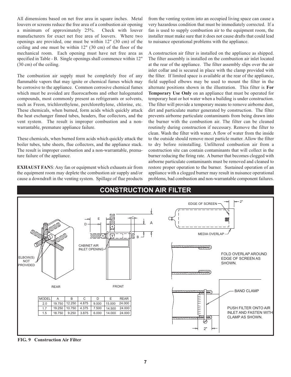 Construction air filter | Lochinvar 000 through 2 User Manual | Page 7 / 80