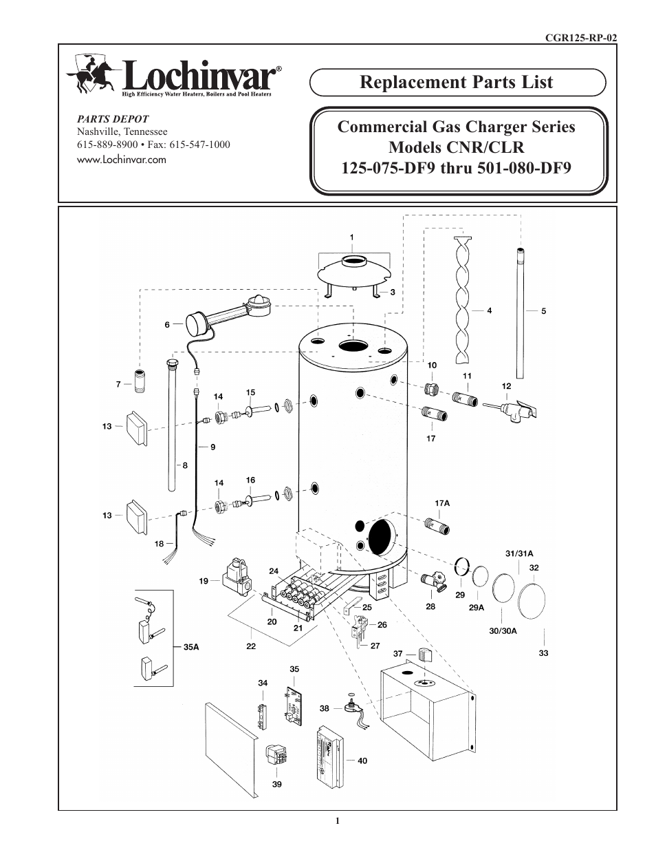 Lochinvar CNR 125-075-DF9 thru 501-080-DF9 User Manual | 4 pages