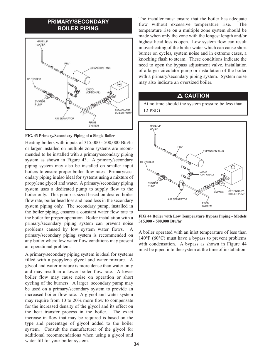 Ƽ caution, Primary/secondary boiler piping | Lochinvar 000 - 500 User Manual | Page 34 / 52