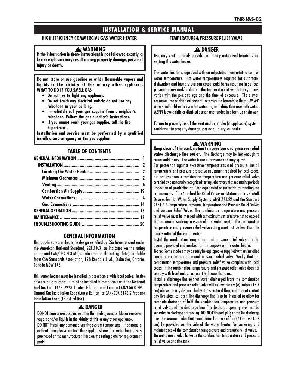 Lochinvar TNR-I&S-02 User Manual | 20 pages