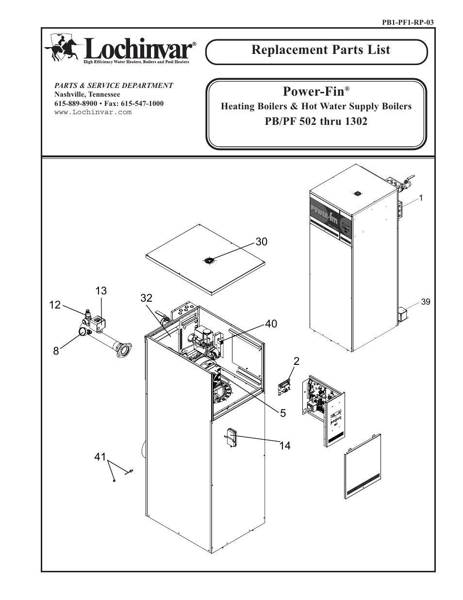 Lochinvar PF 502 thru 1302 User Manual | 4 pages