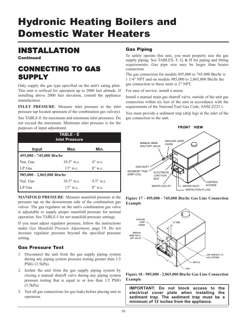 Installation, Connecting to gas supply | Lochinvar 000 - 2 User Manual | Page 16 / 52