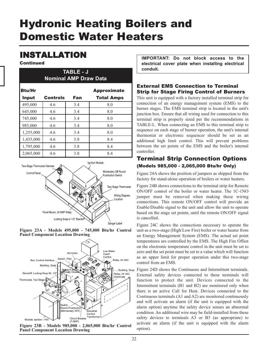 Installation, Terminal strip connection options | Lochinvar 000 - 2 User Manual | Page 22 / 52