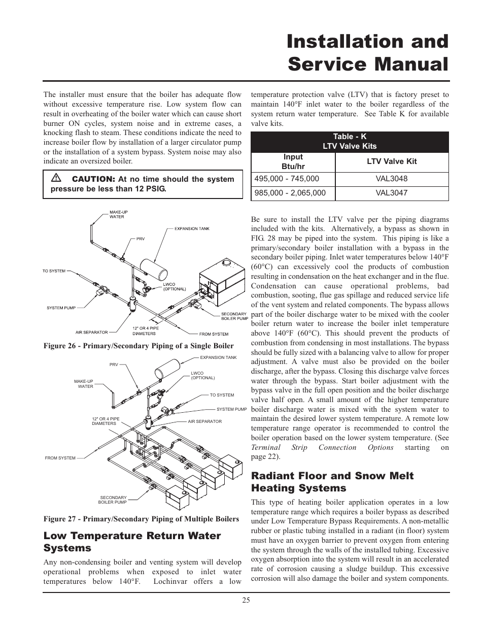 Installation and service manual, Low temperature return water systems, Radiant floor and snow melt heating systems | Lochinvar 000 - 2 User Manual | Page 25 / 52