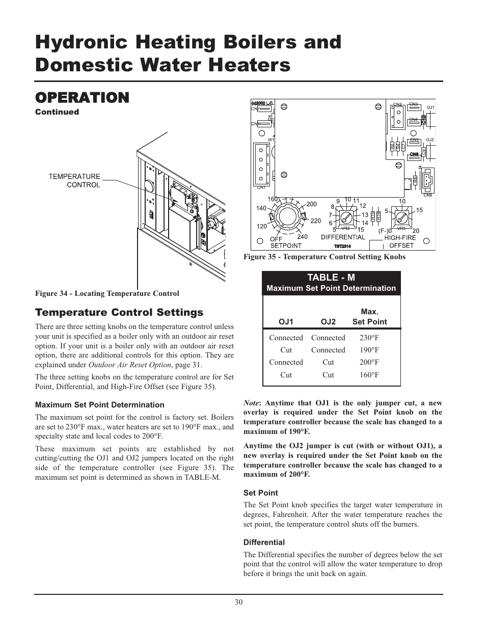 Operation, Temperature control settings | Lochinvar 000 - 2 User Manual | Page 30 / 52