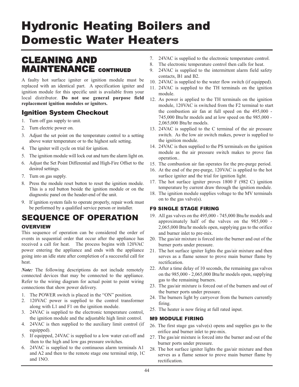 Cleaning and maintenance, Sequence of operation, Ignition system checkout | Lochinvar 000 - 2 User Manual | Page 44 / 52