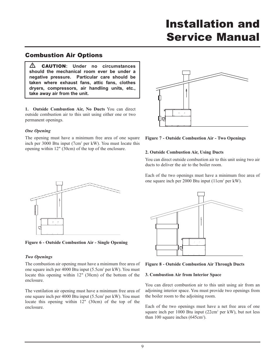 Installation and service manual, Combustion air options | Lochinvar 000 - 2 User Manual | Page 9 / 52