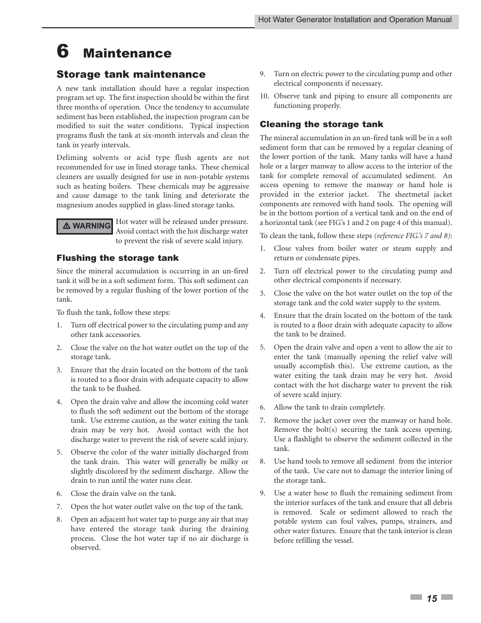 Maintenance, Storage tank maintenance | Lochinvar Hot Water Generator User Manual | Page 15 / 24