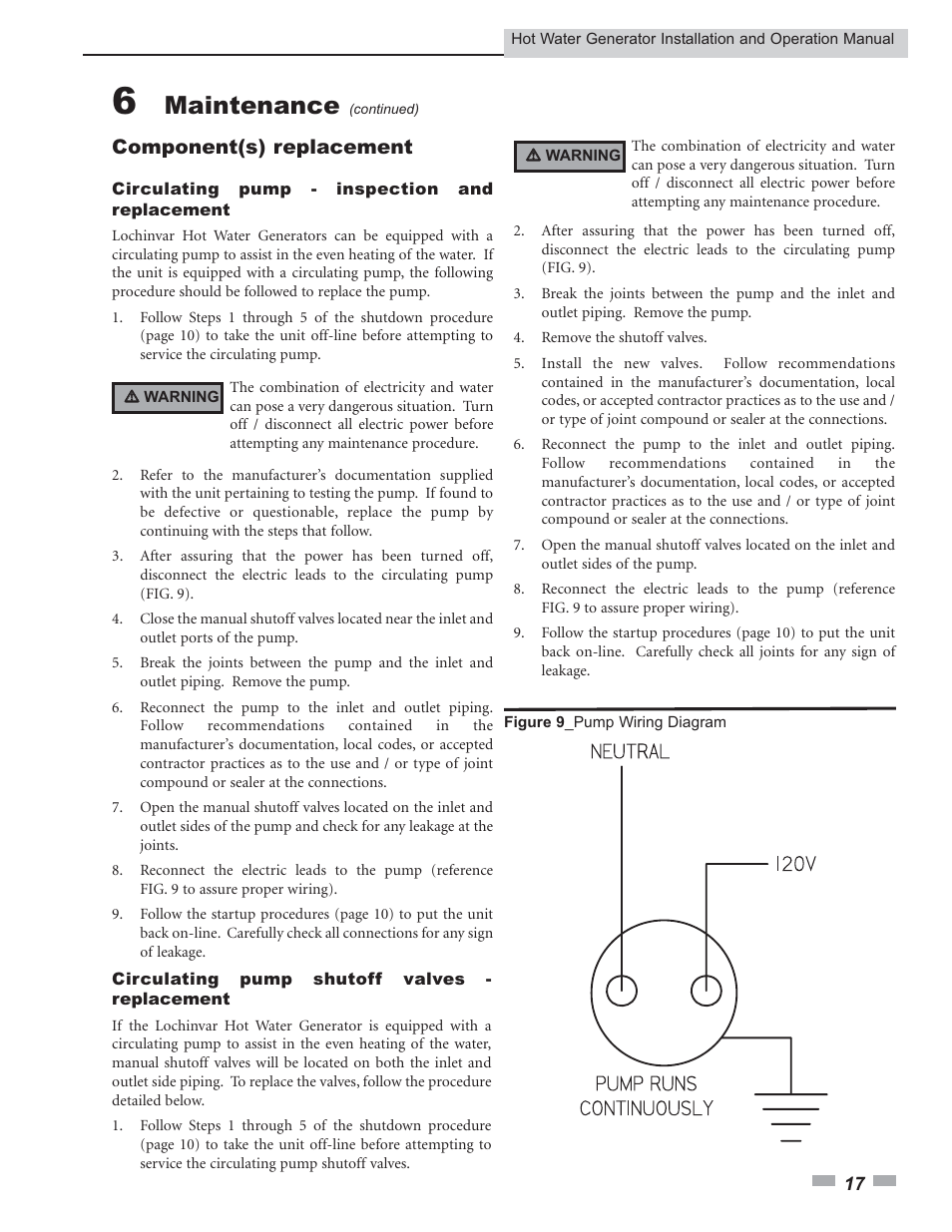 Maintenance, Component(s) replacement | Lochinvar Hot Water Generator User Manual | Page 17 / 24