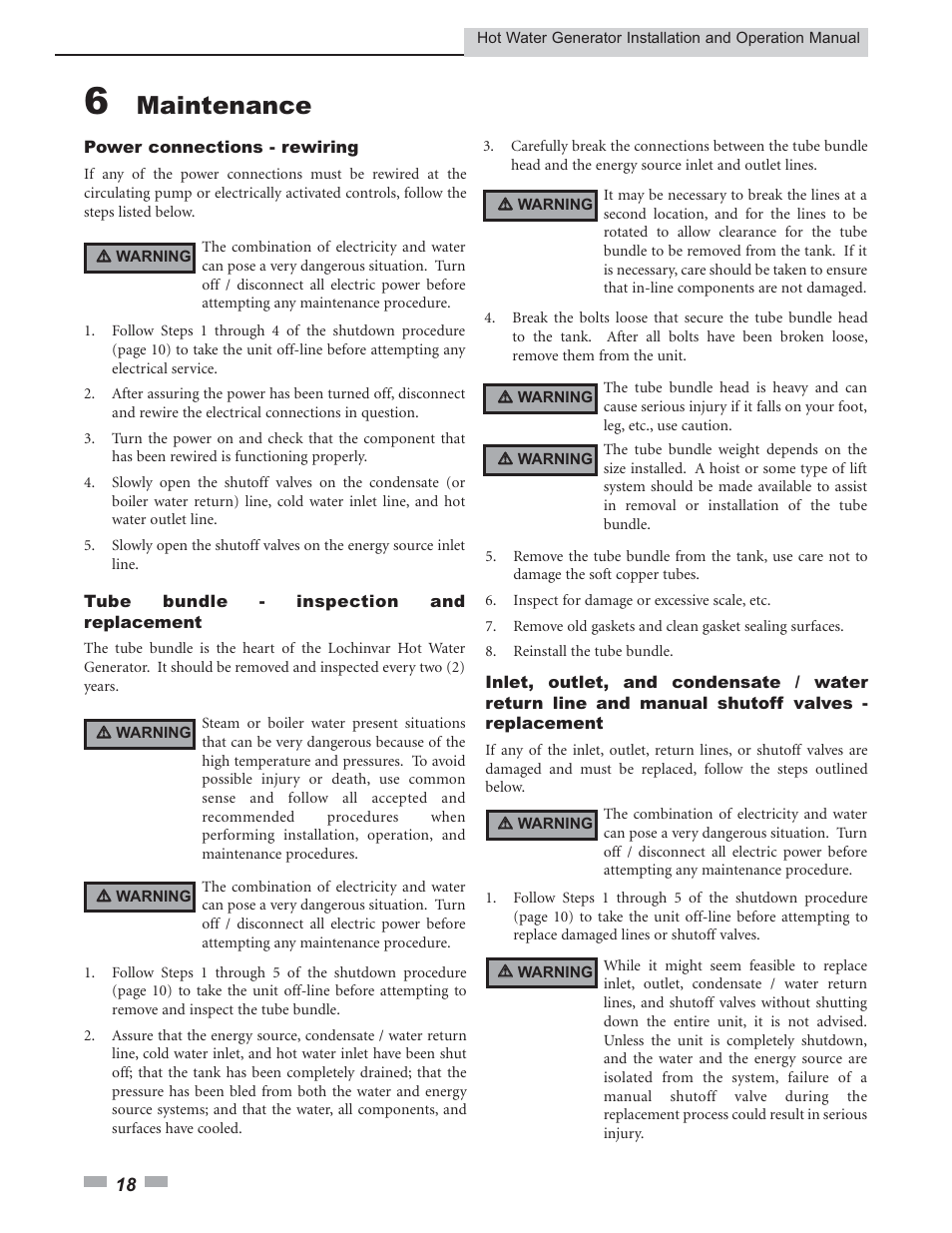Maintenance | Lochinvar Hot Water Generator User Manual | Page 18 / 24