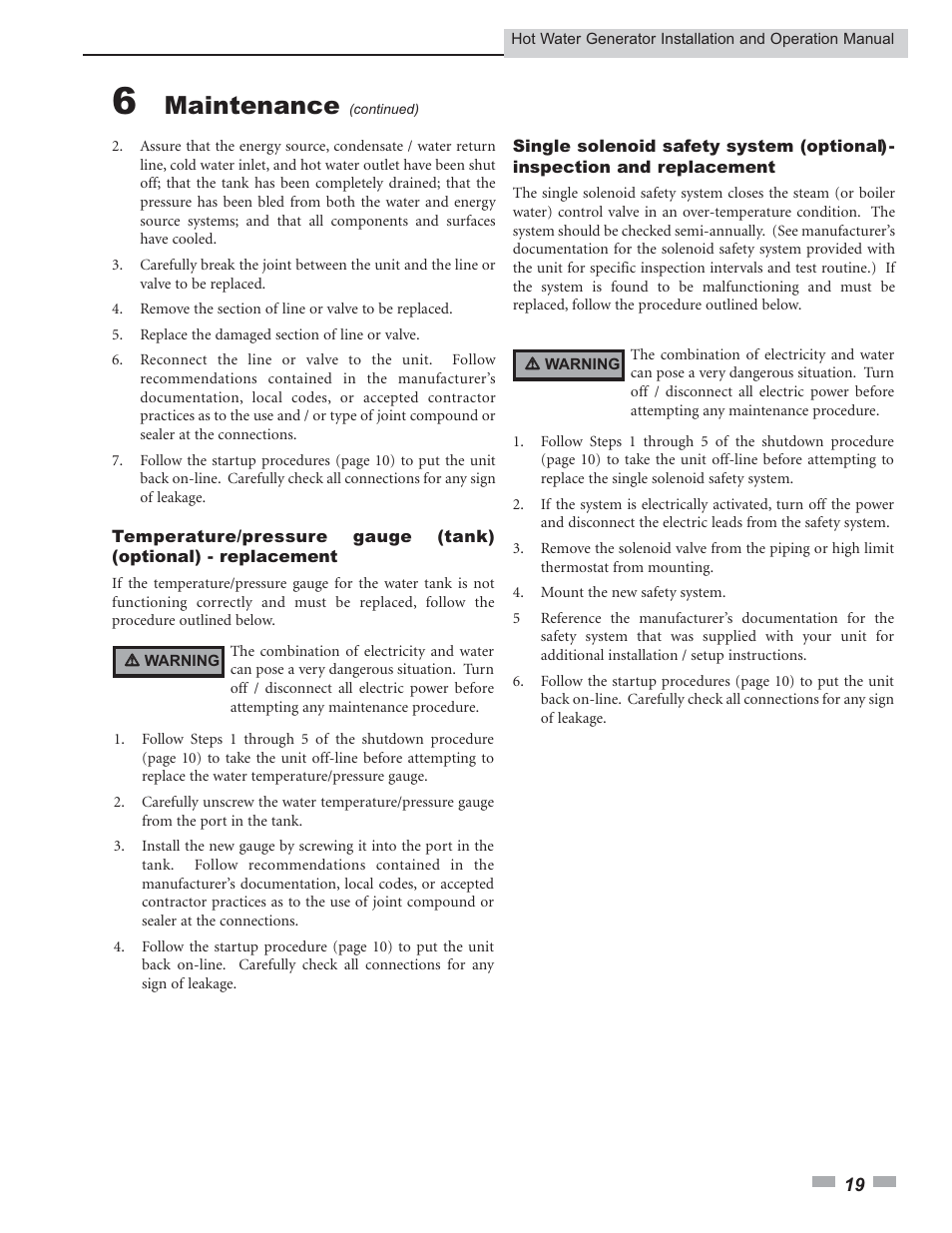 Maintenance | Lochinvar Hot Water Generator User Manual | Page 19 / 24