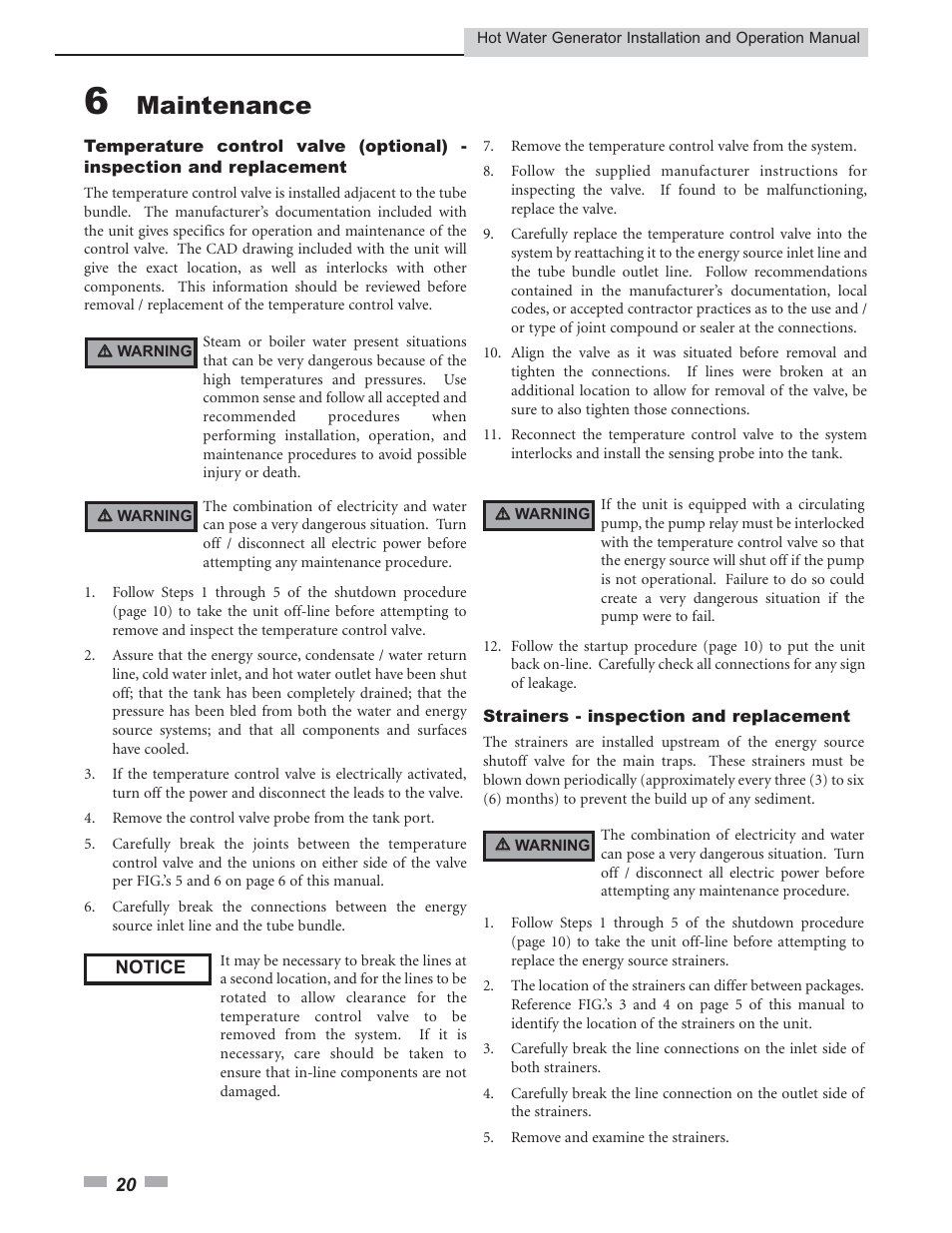 Maintenance | Lochinvar Hot Water Generator User Manual | Page 20 / 24