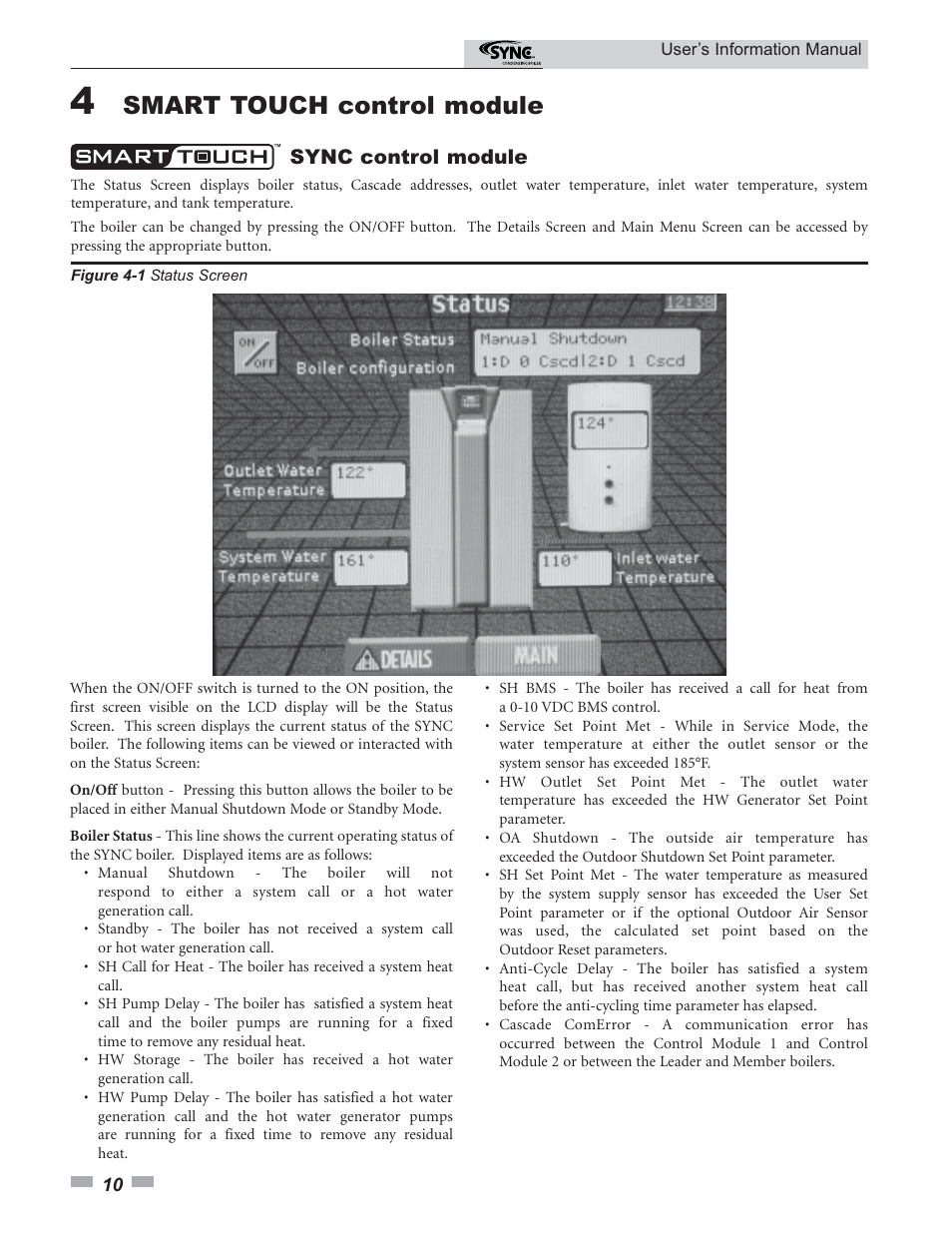 Smart touch control module, Sync control module | Lochinvar SYNO 1.5 User Manual | Page 10 / 16
