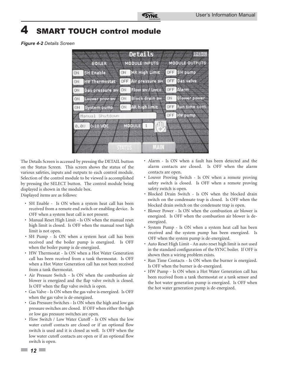 Smart touch control module | Lochinvar SYNO 1.5 User Manual | Page 12 / 16