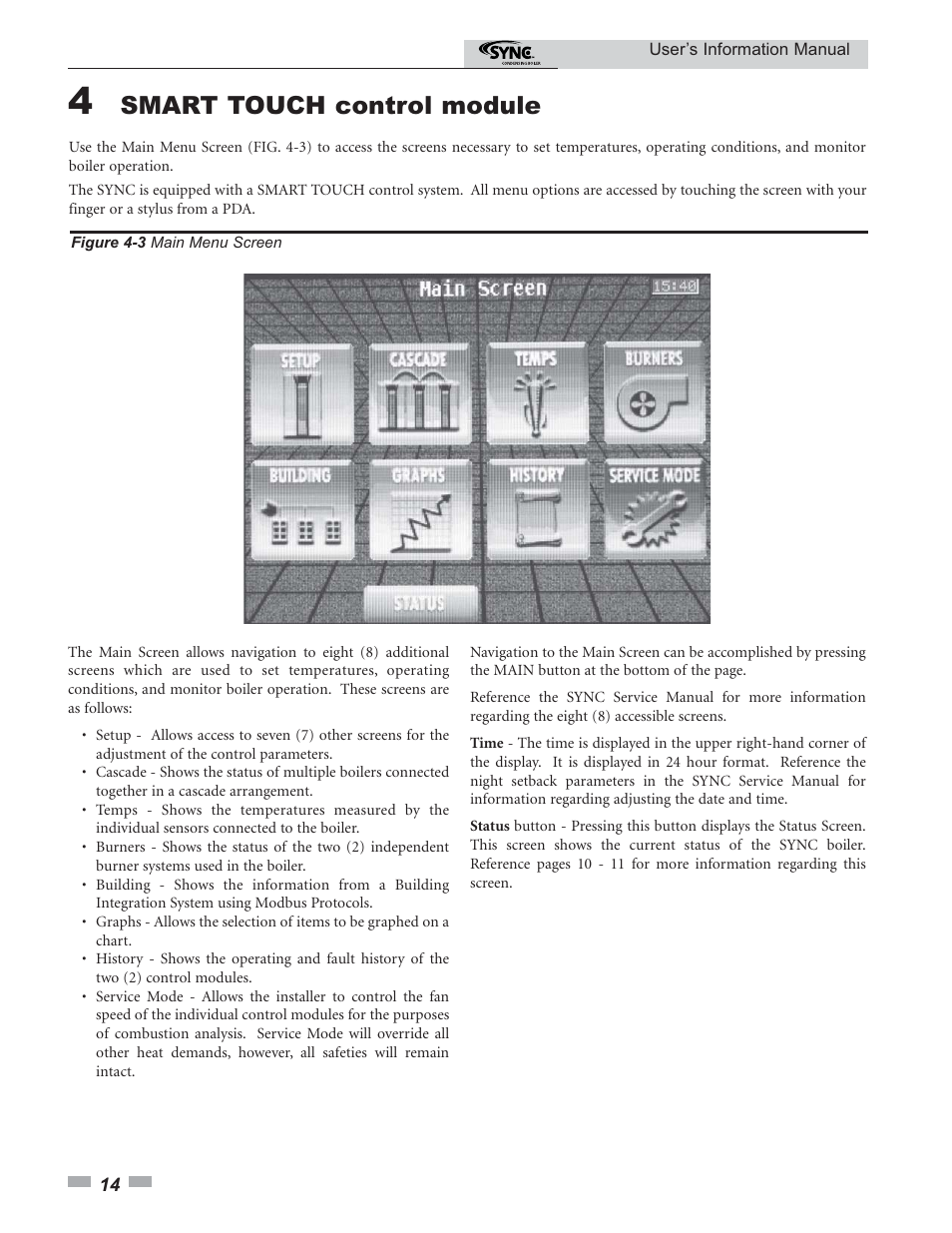 Smart touch control module | Lochinvar SYNO 1.5 User Manual | Page 14 / 16