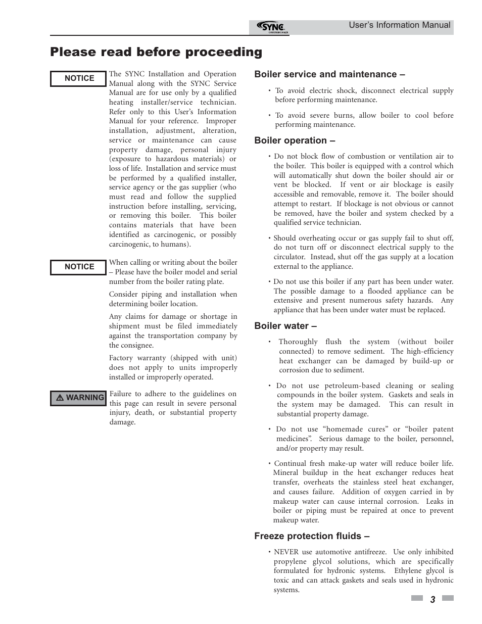 Please read before proceeding | Lochinvar SYNO 1.5 User Manual | Page 3 / 16