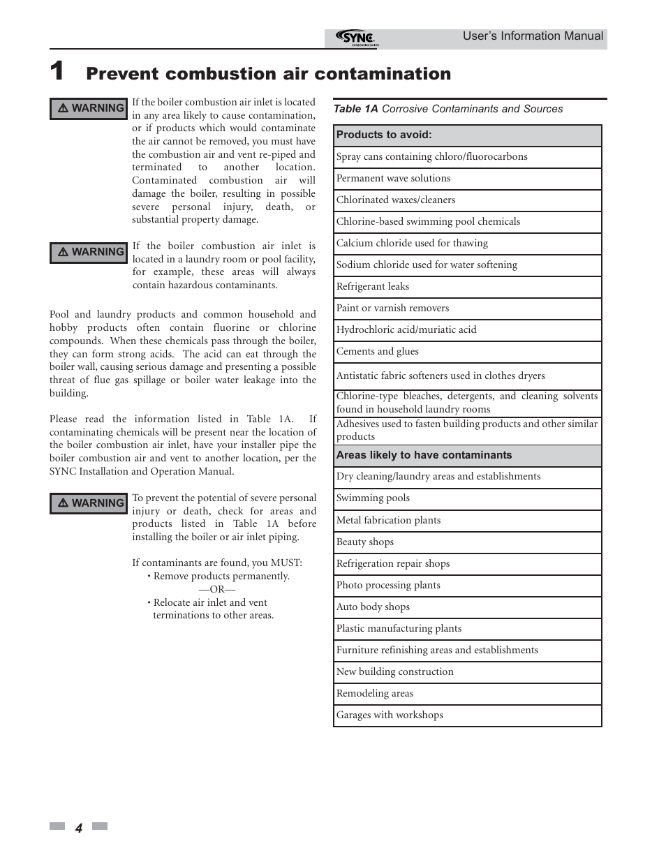 Prevent combustion air contamination | Lochinvar SYNO 1.5 User Manual | Page 4 / 16