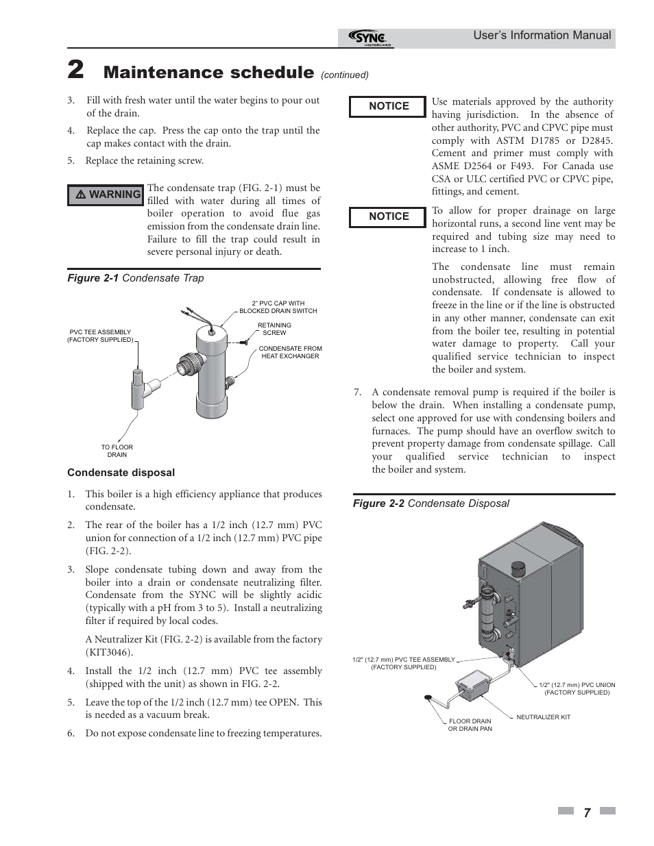 Maintenance schedule | Lochinvar SYNO 1.5 User Manual | Page 7 / 16