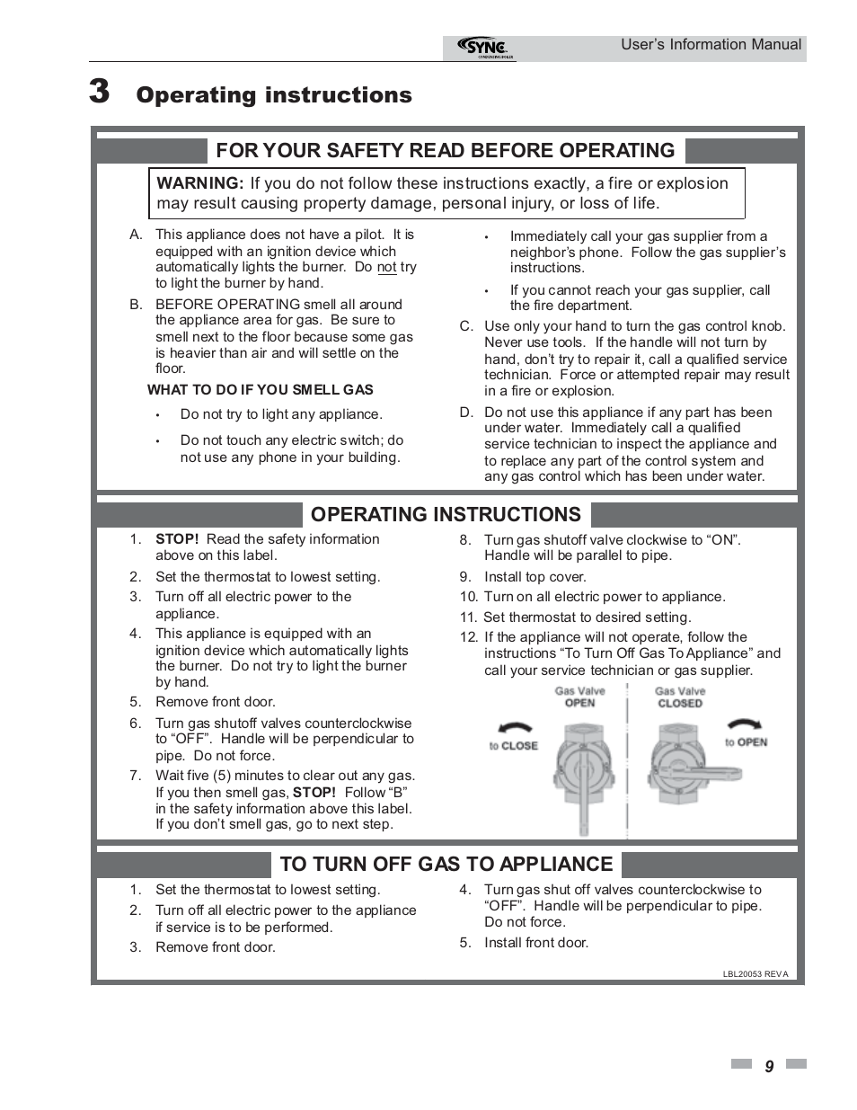 Operating instructions, For your safety read before operating | Lochinvar SYNO 1.5 User Manual | Page 9 / 16