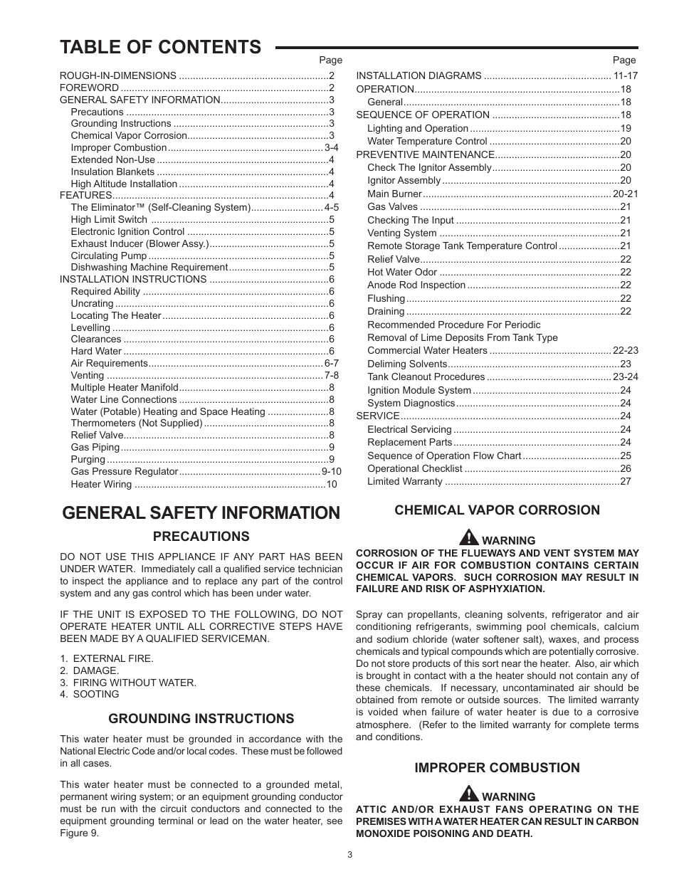 Lochinvar Commercial Gas Glass Lined Tanke Type Water Heater CG150 User Manual | Page 3 / 28