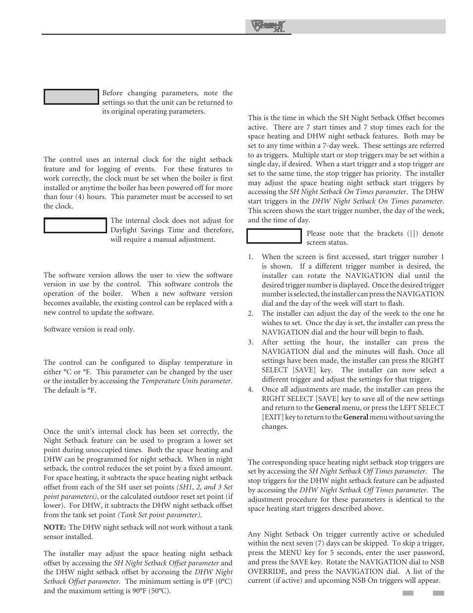 Service, Viewable and changeable control parameters | Lochinvar KNIGHT 801 User Manual | Page 19 / 48