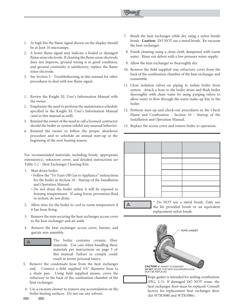 Maintenance, Check flame signal, Review with owner | Cleaning boiler heat exchanger | Lochinvar KNIGHT 801 User Manual | Page 32 / 48