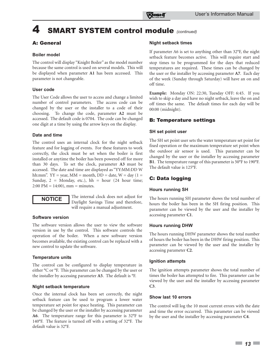 Smart system control module | Lochinvar KNIGHT 50 User Manual | Page 13 / 20