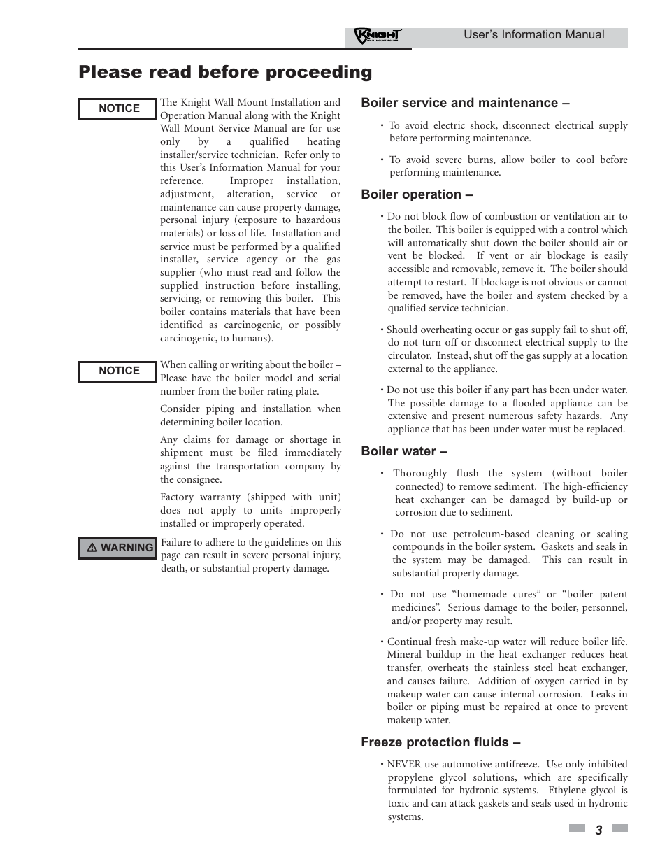 Please read before proceeding | Lochinvar KNIGHT 50 User Manual | Page 3 / 20