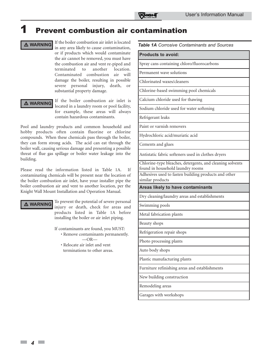 Prevent combustion air contamination | Lochinvar KNIGHT 50 User Manual | Page 4 / 20
