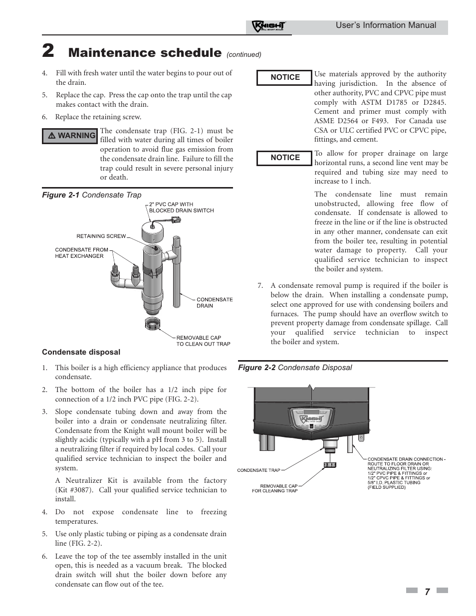 Maintenance schedule | Lochinvar KNIGHT 50 User Manual | Page 7 / 20