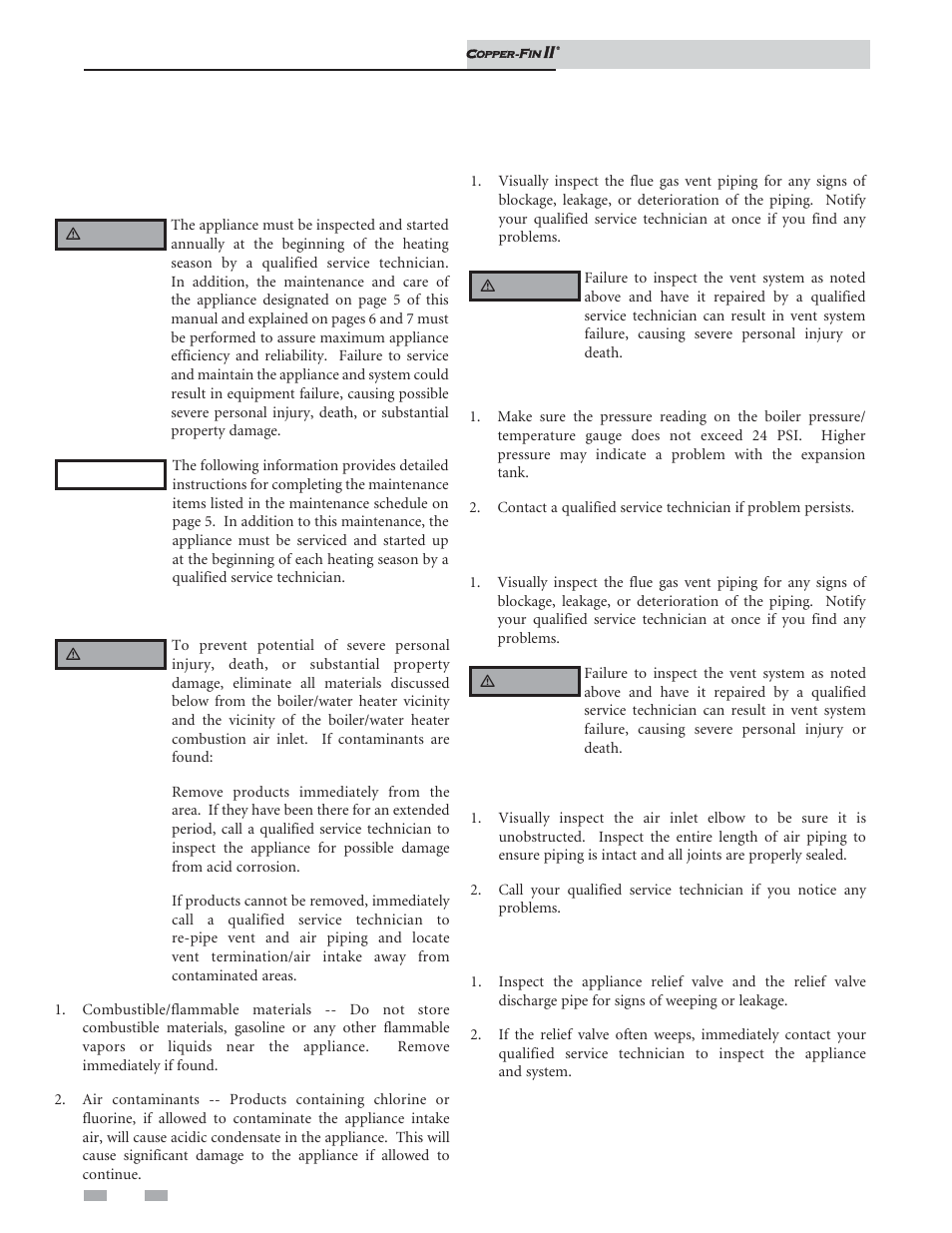 Maintenance schedule, Maintenance procedures | Lochinvar COPPER-FIN II 402 - 2072 User Manual | Page 6 / 16