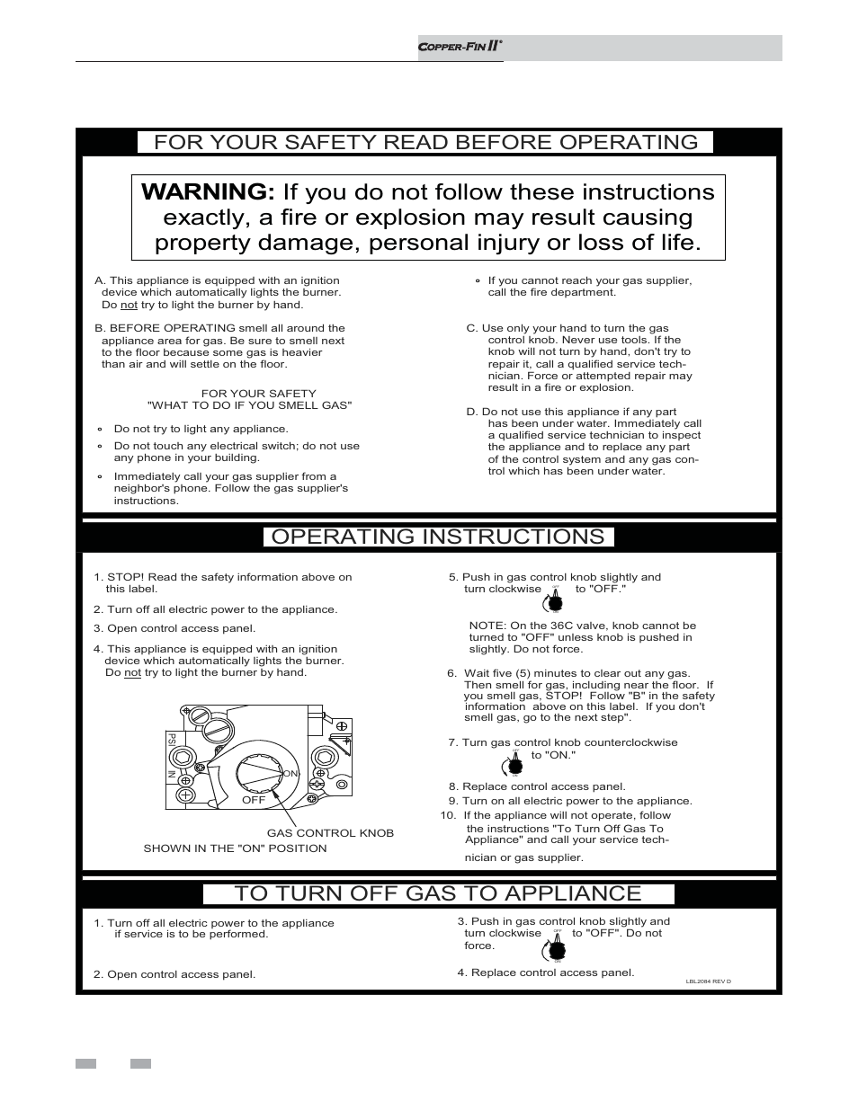 Warning, Operating instructions, For your safety read before operating | User’s information manual | Lochinvar COPPER-FIN II 402 - 2072 User Manual | Page 8 / 16