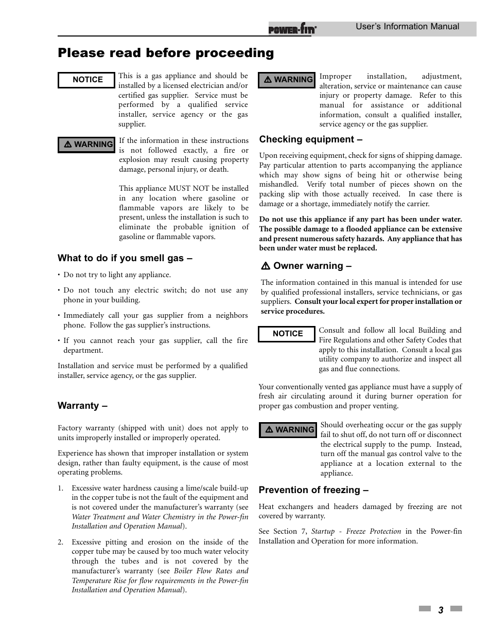Please read before proceeding | Lochinvar 502 User Manual | Page 3 / 16