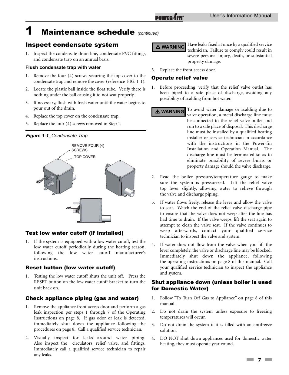 Maintenance schedule, Inspect condensate system | Lochinvar 502 User Manual | Page 7 / 16