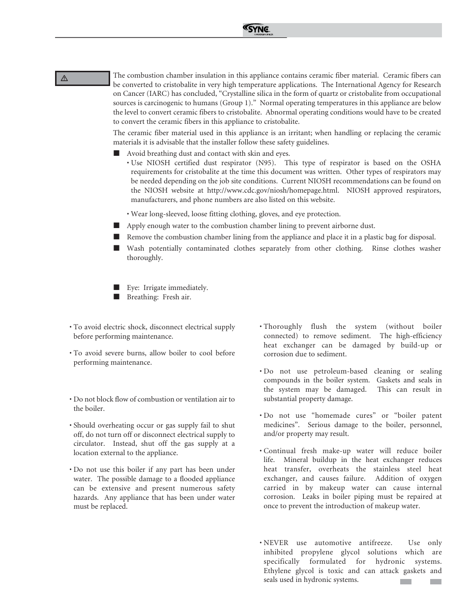 Handling ceramic fiber materials | Lochinvar Sync Condensing Boiler 1.3 User Manual | Page 3 / 56