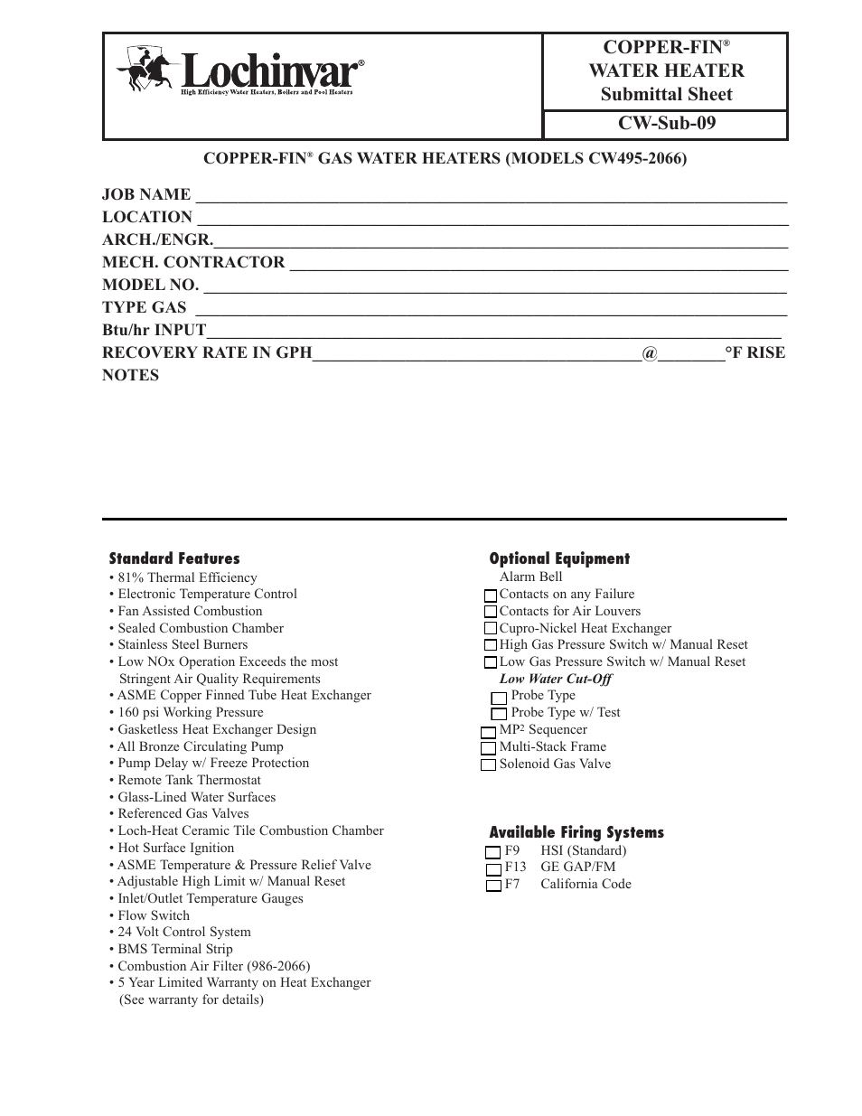 Lochinvar CW495-2066 User Manual | 2 pages