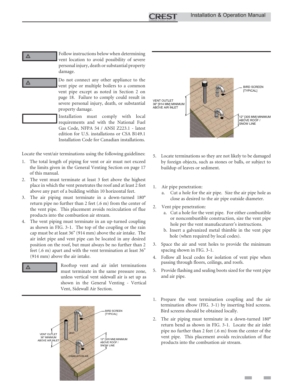 Vertical direct venting, Vent/air termination – vertical | Lochinvar CREST 2.5 User Manual | Page 19 / 60
