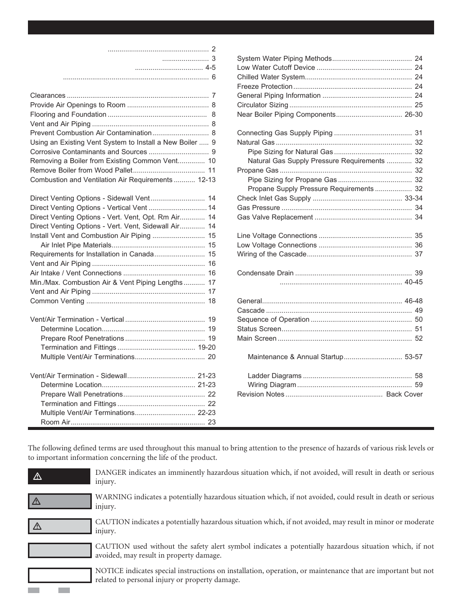 Contents hazard definitions | Lochinvar CREST 2.5 User Manual | Page 2 / 60