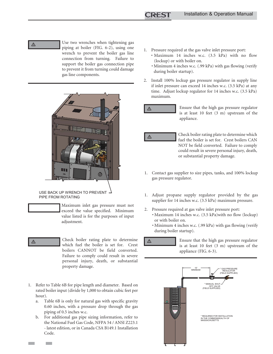 Gas connections, Propane gas, Natural gas | Lochinvar CREST 2.5 User Manual | Page 32 / 60