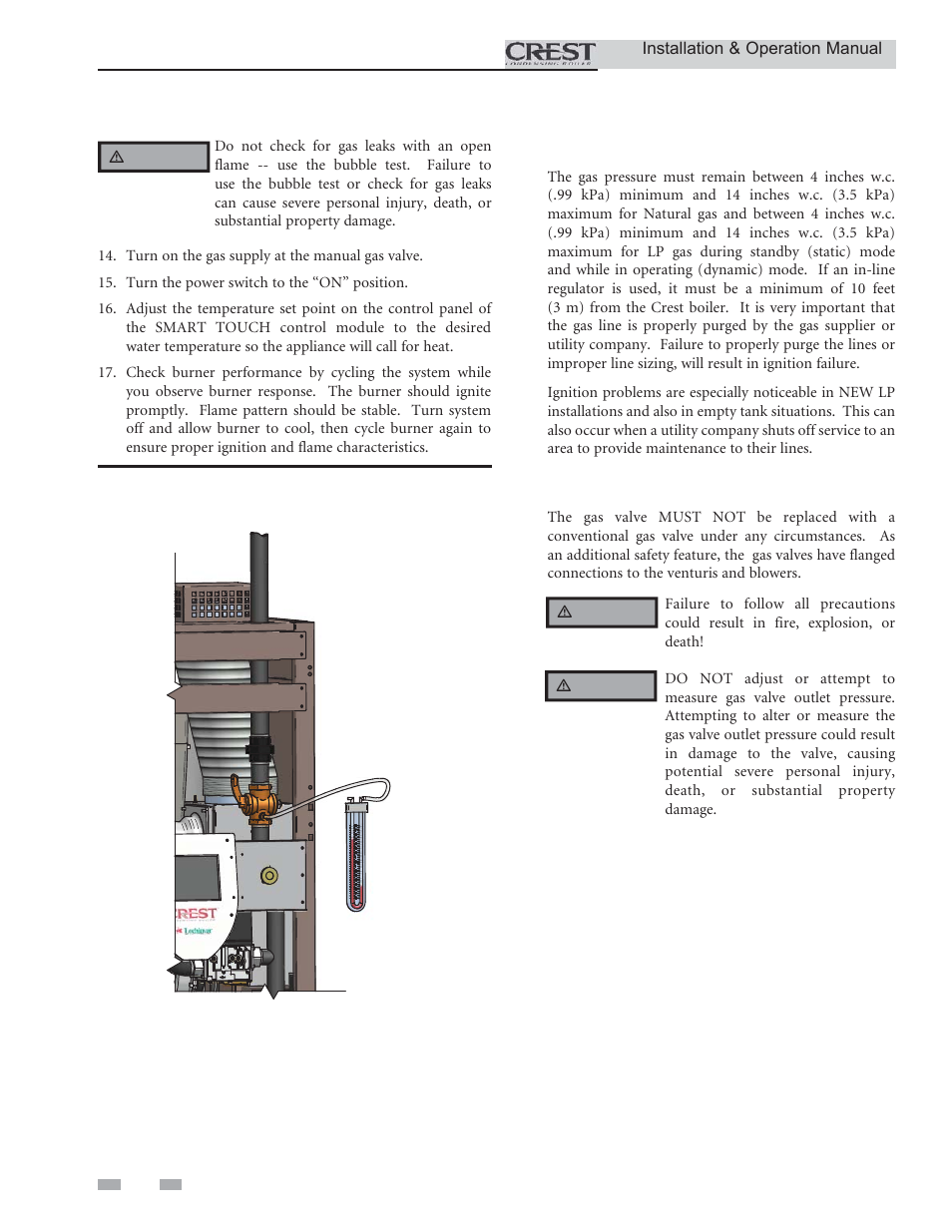 Gas connections | Lochinvar CREST 2.5 User Manual | Page 34 / 60