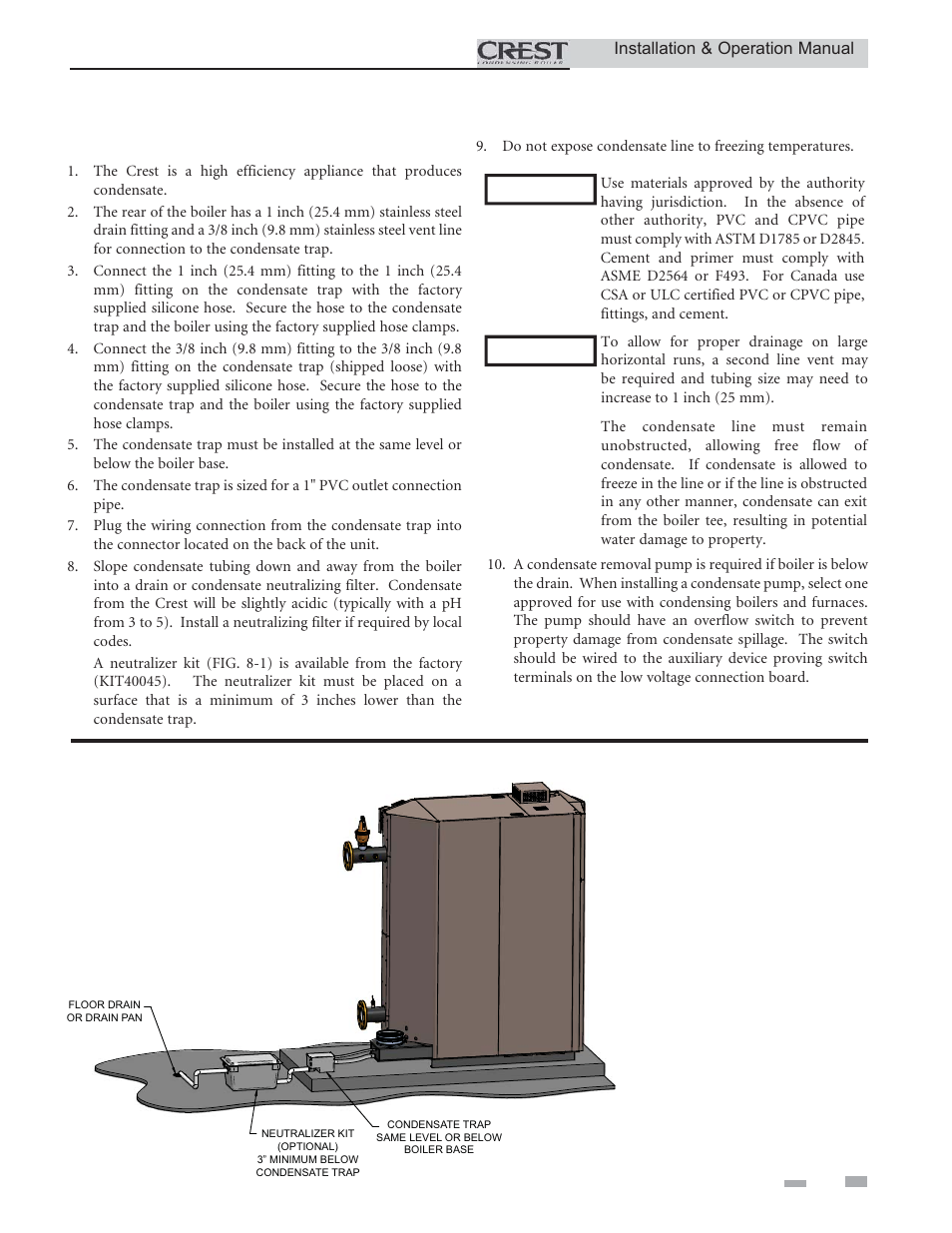 Condensate disposal, Condensate drain | Lochinvar CREST 2.5 User Manual | Page 39 / 60